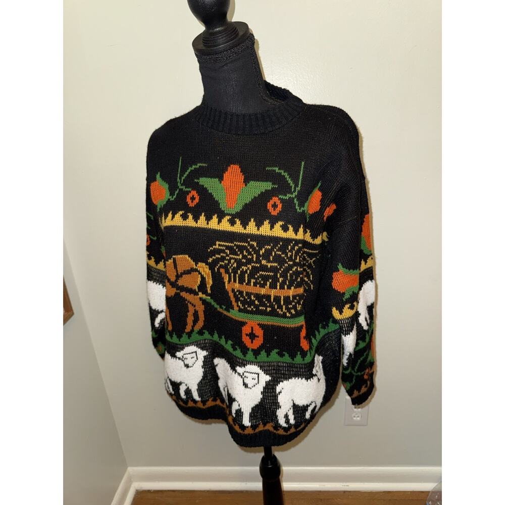 Vintage Teasers Acrylic Knit Sweater Oregan Trail Sheep Unique Cottagecore SM